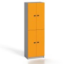 Drevená šatníková skrinka s úložnými boxami, 4 boxy, kódový zámok, oranžová