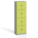 Drevená šatníková skrinka s úložnými boxami, 8 boxov, 2x4, sivá / zelené