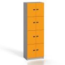 Drevená šatníková skrinka s úložnými boxami, 8 boxov, kódový zámok, oranžová