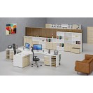 Ergonomický kancelářský pracovní stůl PRIMO WHITE, 1600 x 1200 mm, pravý, bílá/dub přírodní