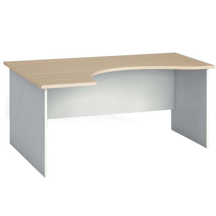 Ergonomický kancelársky pracovný stôl PRIMO FLEXI, 1600 x 1200 mm, biela/dub prírodný, ľavý