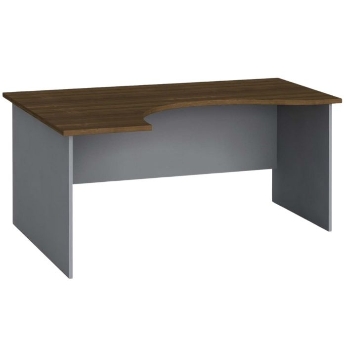 Ergonomický kancelársky pracovný stôl PRIMO FLEXI, 1600 x 1200 mm, sivá/orech, ľavý