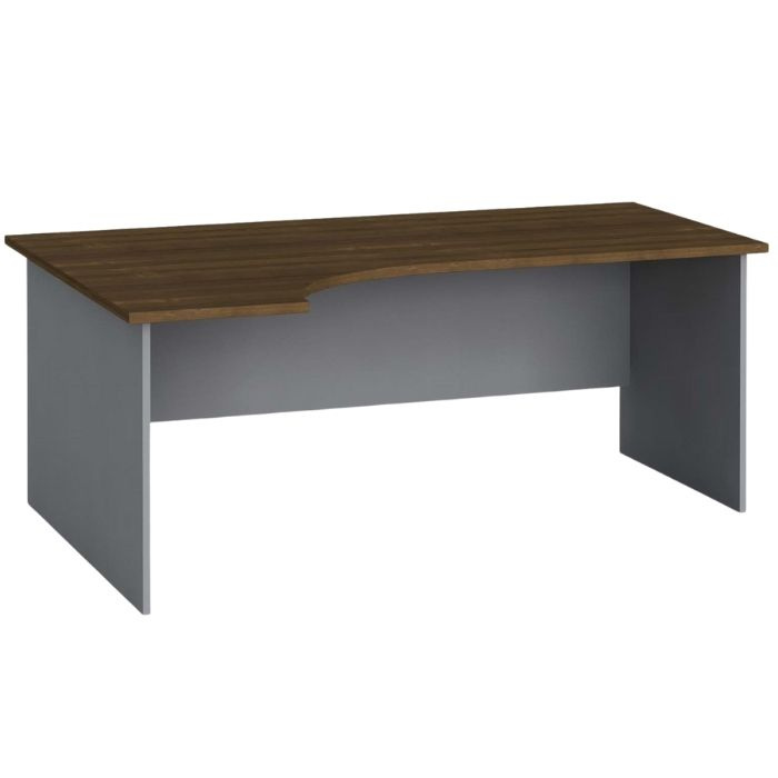 Ergonomischer Büroarbeitstisch PRIMO FLEXI, 1800 x 1200 mm, links, grau / Nussbaum
