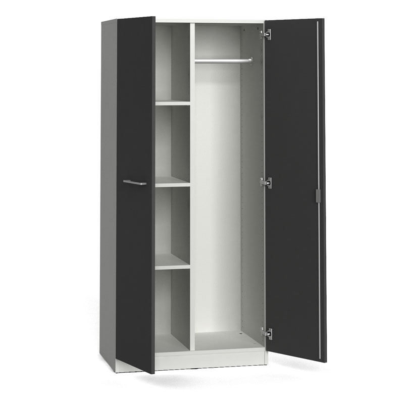Garderobenschrank mit Regalböden PRIMO, Kleiderstange, 1781 x 800 x 500 mm, weiß / graphit