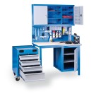 GÜDE Werkstatt-Hängeschrank, 600 x 1190 x 200 mm, 2 Türen + Werkzeuglochwand, 6 Fachböden, blau