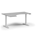 Höhenverstellbarer Schreibtisch, elektrisch, 675-1325 mm, ergonomisch links, Tischplatte 1600x1200 mm, weißes Untergestell, grau