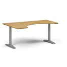 Höhenverstellbarer Schreibtisch, elektrisch, 675-1325 mm, ergonomisch links, Tischplatte 1880x1200 mm, graues Untergestell, Buche