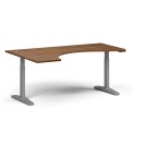 Höhenverstellbarer Schreibtisch, elektrisch, 675-1325 mm, ergonomisch links, Tischplatte 1880x1200 mm, graues Untergestell, Nussbaum