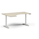 Höhenverstellbarer Schreibtisch OBOL, elektrisch, 675-1325 mm, ergonomisch links, Tischplatte 1600x1200 mm, weißes abgerundetes Untergestell, Birke