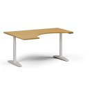 Höhenverstellbarer Schreibtisch OBOL, elektrisch, 675-1325 mm, ergonomisch links, Tischplatte 1600x1200 mm, weißes abgerundetes Untergestell, Buche