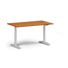 Höhenverstellbarer Schreibtisch OBOL, elektrisch, 675-1325 mm, Tischplatte 1400x800 mm, weißes abgerundetes Untergestell, Kirsche