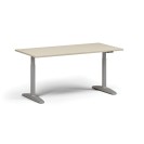 Höhenverstellbarer Schreibtisch OBOL, elektrisch, 675-1325 mm, Tischplatte 1600x800 mm, graues abgerundetes Untergestell, Birke