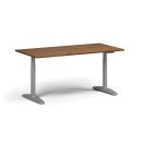 Höhenverstellbarer Schreibtisch OBOL, elektrisch, 675-1325 mm, Tischplatte 1600x800 mm, graues abgerundetes Untergestell, Nussbaum