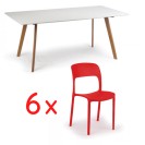 Jedálenský stôl 180x90 + 6x plastová stolička REFRESCO červená