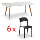Jedálenský stôl 180x90 + 6x plastová stolička REFRESCO čierna
