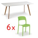 Jedálenský stôl 180x90 + 6x plastová stolička REFRESCO zelená