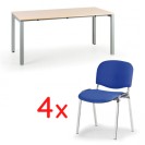 Jednací stůl AIR 1600x800 bříza + 4 židle VIVA modrá