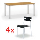 Jednací stůl SQUARE 1600 x 800 mm, buk + 4x plastová židle LINDY, černa