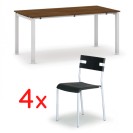 Jednací stůl SQUARE 1600 x 800 mm, ořech + 4x plastová židle LINDY, černá