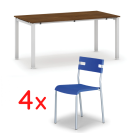 Jednací stůl SQUARE 1600 x 800 mm, ořech + 4x plastová židle LINDY, modrá