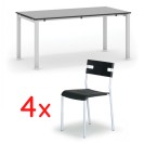 Jednací stůl SQUARE 1600 x 800 mm, šedá + 4x plastová židle LINDY, černá