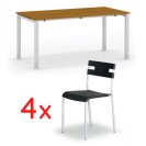 Jednací stůl SQUARE 1600 x 800 mm, třešeň + 4x plastová židle LINDY, černá