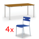Jednací stůl SQUARE 1600 x 800 mm, třešeň + 4x plastová židle LINDY, modrá