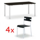 Jednací stůl SQUARE 1600 x 800 mm, wenge + 4x plastová židle LINDY, černá