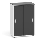 Kancelářská skříň PRIMO, zasouvací dveře, 1087 x 800 x 420 mm, bílá/grafitová
