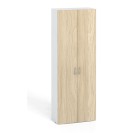 Kancelářská skříň s dveřmi PRIMO KOMBI, 5 polic, 2233 x 800 x 400 mm, bílá / dub přírodní