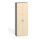 Kancelářská skříň s dveřmi PRIMO KOMBI, 5 polic, 2233 x 800 x 400 mm, šedá / bříza
