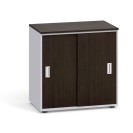 Kancelářská skříň se zasouvacími dveřmi PRIMO, 740 x 800 x 420 mm, šedá / wenge