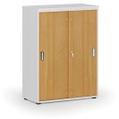 Kancelářská skříň se zasouvacími dveřmi PRIMO WHITE, 1087 x 800 x 420 mm, bílá/buk