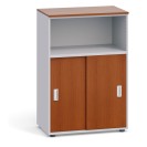 Kancelárska skriňa kombinovaná PRIMO, zasúvacie dvere, 1087 x 800 x 420 mm, sivá / čerešňa