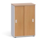 Kancelárska skriňa, zasúvacie dvere PRIMO, 1087 x 800 x 420 mm, sivá / buk