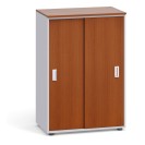 Kancelárska skriňa, zasúvacie dvere PRIMO, 1087 x 800 x 420 mm, sivá / čerešňa