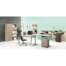 Kancelářský pracovní stůl DOUBLE LAYERS, posuvná vrchní deska, s přepážkami, dub přírodní / dub mořený
