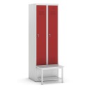 Kleiderschrank Metall mit Sitzbank und Regal, rote Tür, Drehriegelschloss
