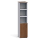 Kombi-Büroschrank PRIMO, Tür für 2 Ebenen, 1781 x 400 x 420 mm, grau / Nussbaum