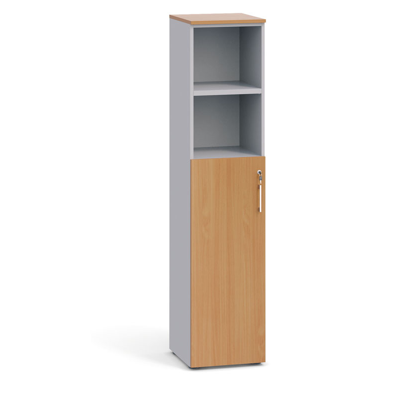 Kombinovaná kancelářská skříň PRIMO, dveře na 3 patra, 1781 x 400 x 420 mm, šedá / buk