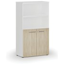 Kombinovaná kancelářská skříň PRIMO WHITE, dveře na 2 patra, 1434 x 800 x 420 mm, bílá/dub přírodní