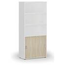 Kombinovaná kancelářská skříň PRIMO WHITE, zasouvací dveře na 2 patra, 1781 x 800 x 420 mm, bílá/dub přírodní