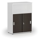 Kombinovaná kancelárska skriňa so zásuvnými dverami PRIMO WHITE, 1087 x 800 x 420 mm, biela/wenge