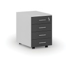 Kontenerek biurowy mobilny PRIMO WHITE, 4 szuflady, biały/grafit
