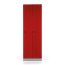 Kovová šatní skříňka, demontovaná, červené dveře, cylindrický zámek