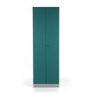 Kovová šatní skříňka, demontovaná, zelené dveře, cylindrický zámek
