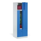 Kovová šatní skříňka Z, 4 oddíly, 1850 x 600 x 500 mm, cylindrický zámek, modré dveře