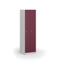 Kovová šatní skříňka zúžená, 2 oddíly, 1850 x 500 x 500 mm, cylindrický zámek, červené dveře
