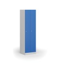 Kovová šatní skříňka zúžená, 2 oddíly, 1850 x 500 x 500 mm, cylindrický zámek, modré dveře