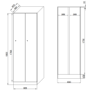 Kovová šatníková skrinka, 2-dverová, 1850 x 600 x 500 mm, cylindrický zámok, laminované dvere, biela